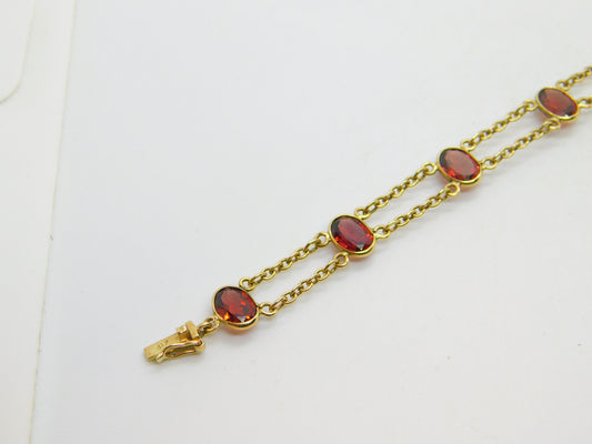 9ct Yellow Gold & Bohemian Garnet Set Panel Bracelet Vintage c1970 7" Length