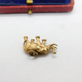 Lucky Elephant 9ct Yellow Gold English Charm Pendant Vintage 1973 Birmingham