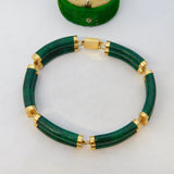 Chinese 14ct Yellow Gold & Green Malachite Panel Bracelet Vintage c1970