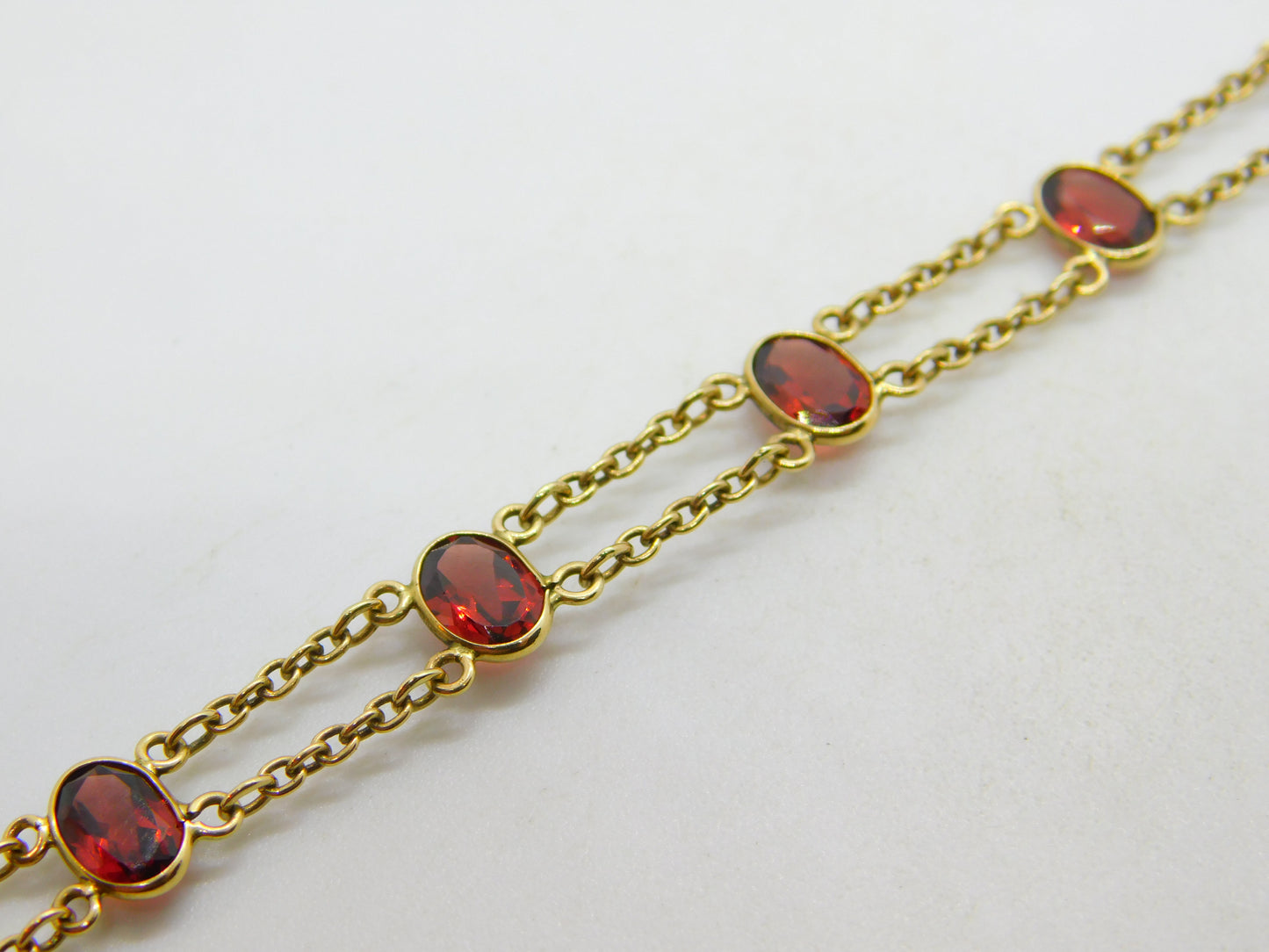 9ct Yellow Gold & Bohemian Garnet Set Panel Bracelet Vintage c1970 7" Length