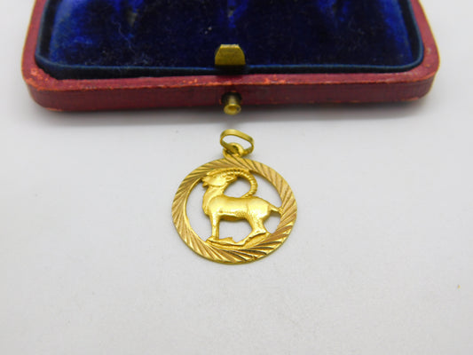 18ct Yellow Capricorn the Goat Zodiac Star Sign Charm Pendant Vintage c1970