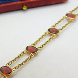 9ct Yellow Gold & Bohemian Garnet Set Panel Bracelet Vintage c1970 7" Length