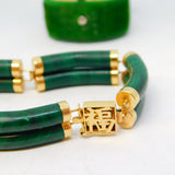 Chinese 14ct Yellow Gold & Green Malachite Panel Bracelet Vintage c1970