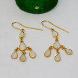 14ct Yellow Gold & White Opal Droplet Form Hook Earrings Vintage c1970