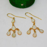 14ct Yellow Gold & White Opal Droplet Form Hook Earrings Vintage c1970