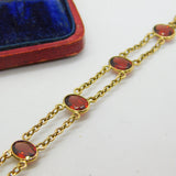 9ct Yellow Gold & Bohemian Garnet Set Panel Bracelet Vintage c1970 7" Length