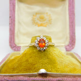 9ct Yellow Gold, Citrine & Diamond Paste Floral Cluster Ring 1987 Birmingham