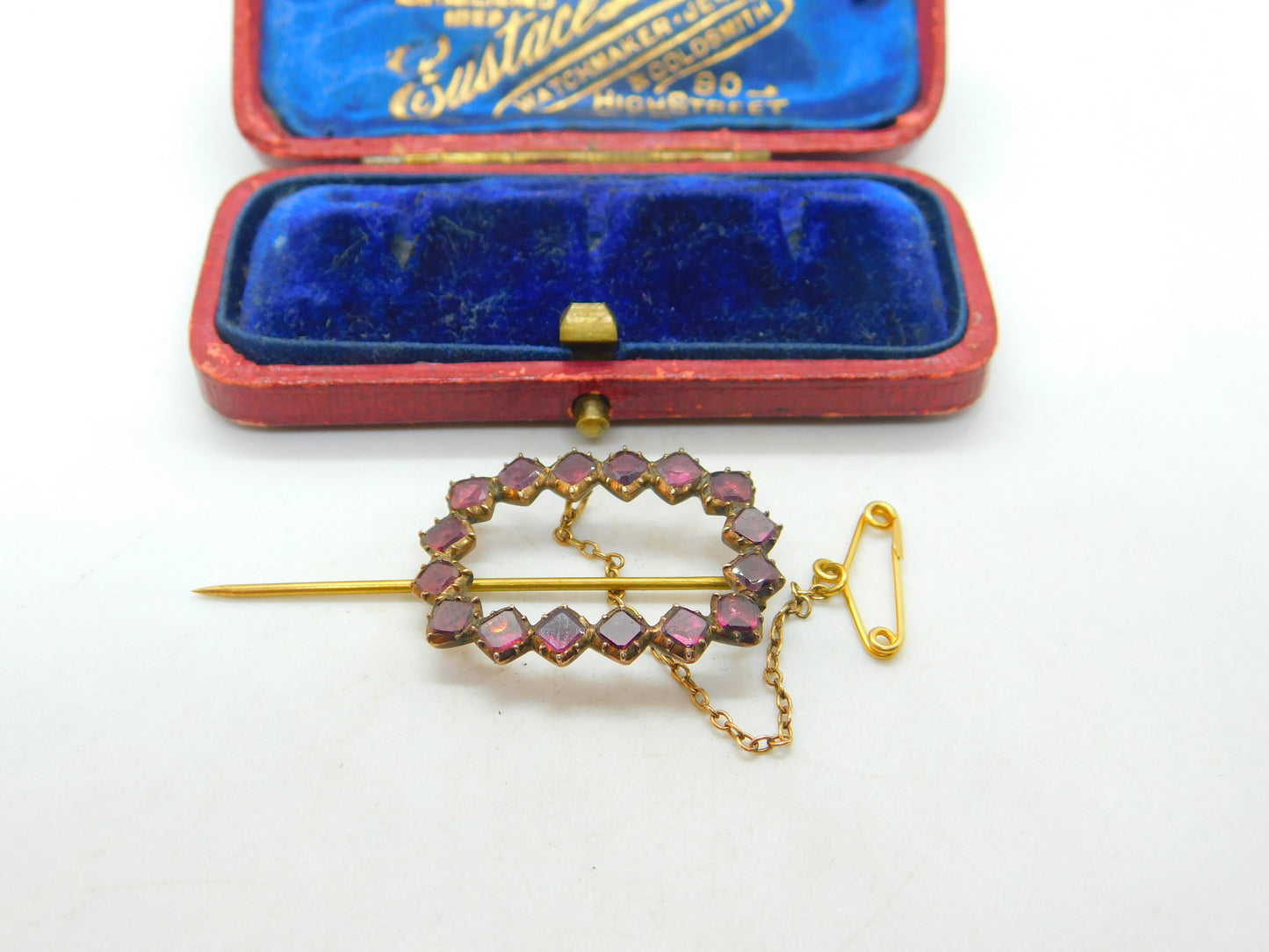 Georgian 9ct Gold & Almandine Garnet Brooch Or Stick Pin Antique c1820