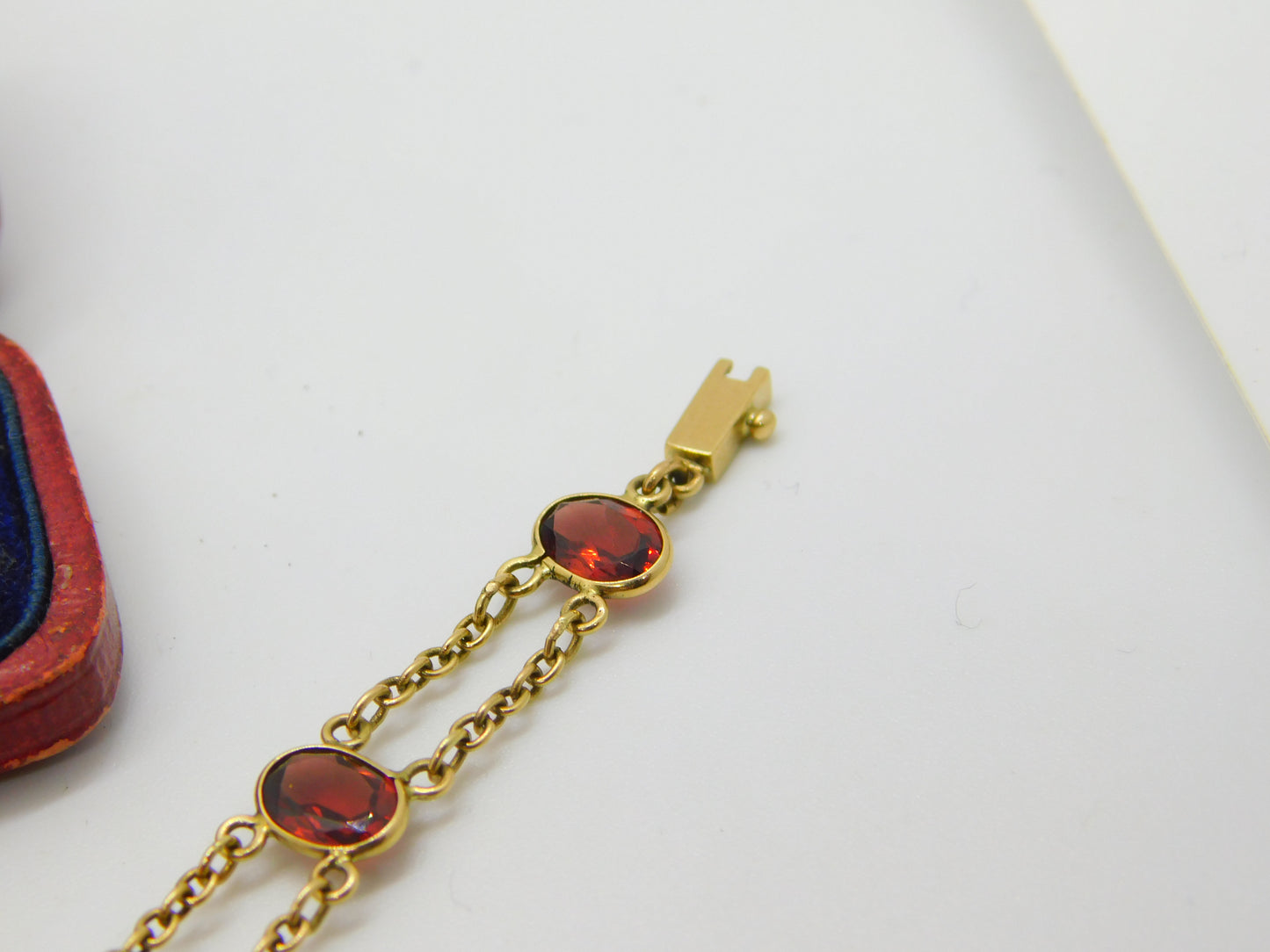 9ct Yellow Gold & Bohemian Garnet Set Panel Bracelet Vintage c1970 7" Length