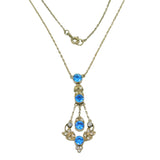 Edwardian Sterling Silver, Blue & White Paste Set Lavalier Necklace Antique c1910