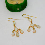 14ct Yellow Gold & White Opal Droplet Form Hook Earrings Vintage c1970