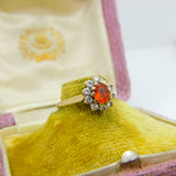 9ct Yellow Gold, Citrine & Diamond Paste Floral Cluster Ring 1987 Birmingham