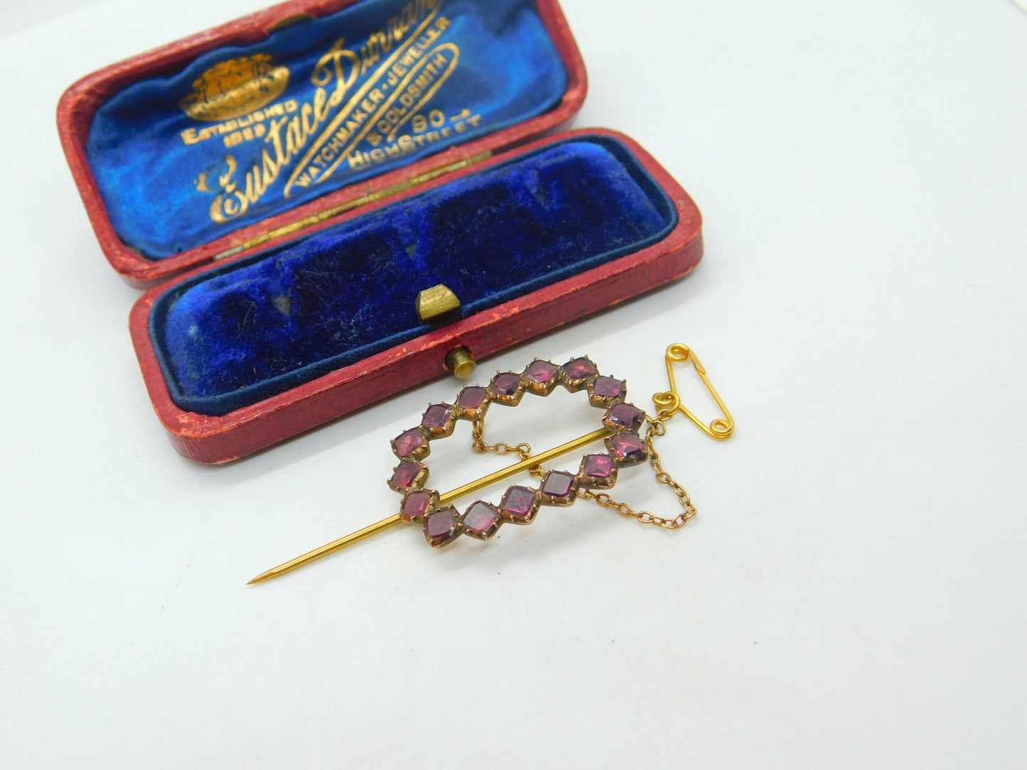 Georgian 9ct Gold & Almandine Garnet Brooch Or Stick Pin Antique c1820