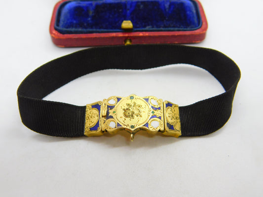 Early Victorian 18ct Gold & Enamel Floral Mourning Bracelet Inscribed 1845