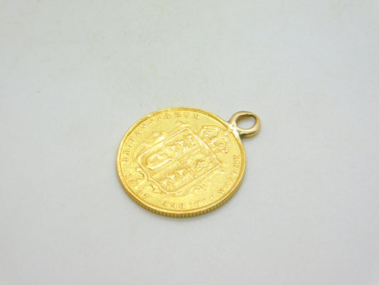 22ct Gold Queen Victoria Shield Back Half Sovereign Pendant Coin Antique 1887