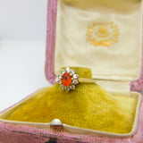 9ct Yellow Gold, Citrine & Diamond Paste Floral Cluster Ring 1987 Birmingham