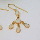 14ct Yellow Gold & White Opal Droplet Form Hook Earrings Vintage c1970