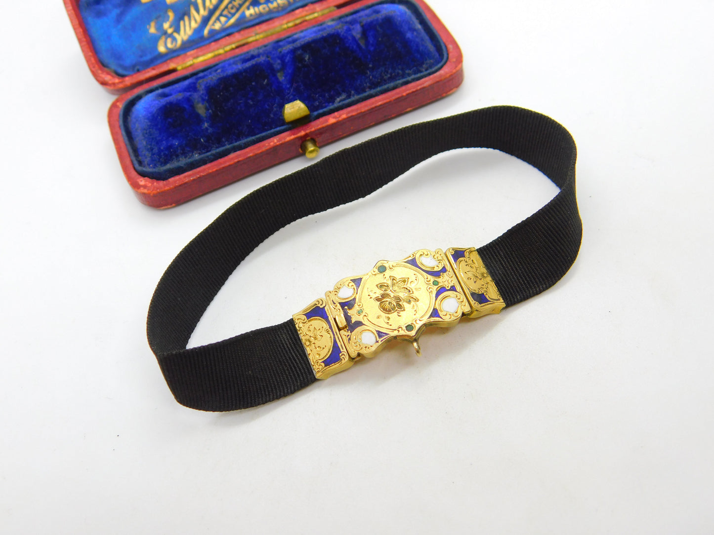 Early Victorian 18ct Gold & Enamel Floral Mourning Bracelet Inscribed 1845