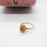 9ct Yellow Gold, Citrine & Diamond Paste Floral Cluster Ring 1987 Birmingham