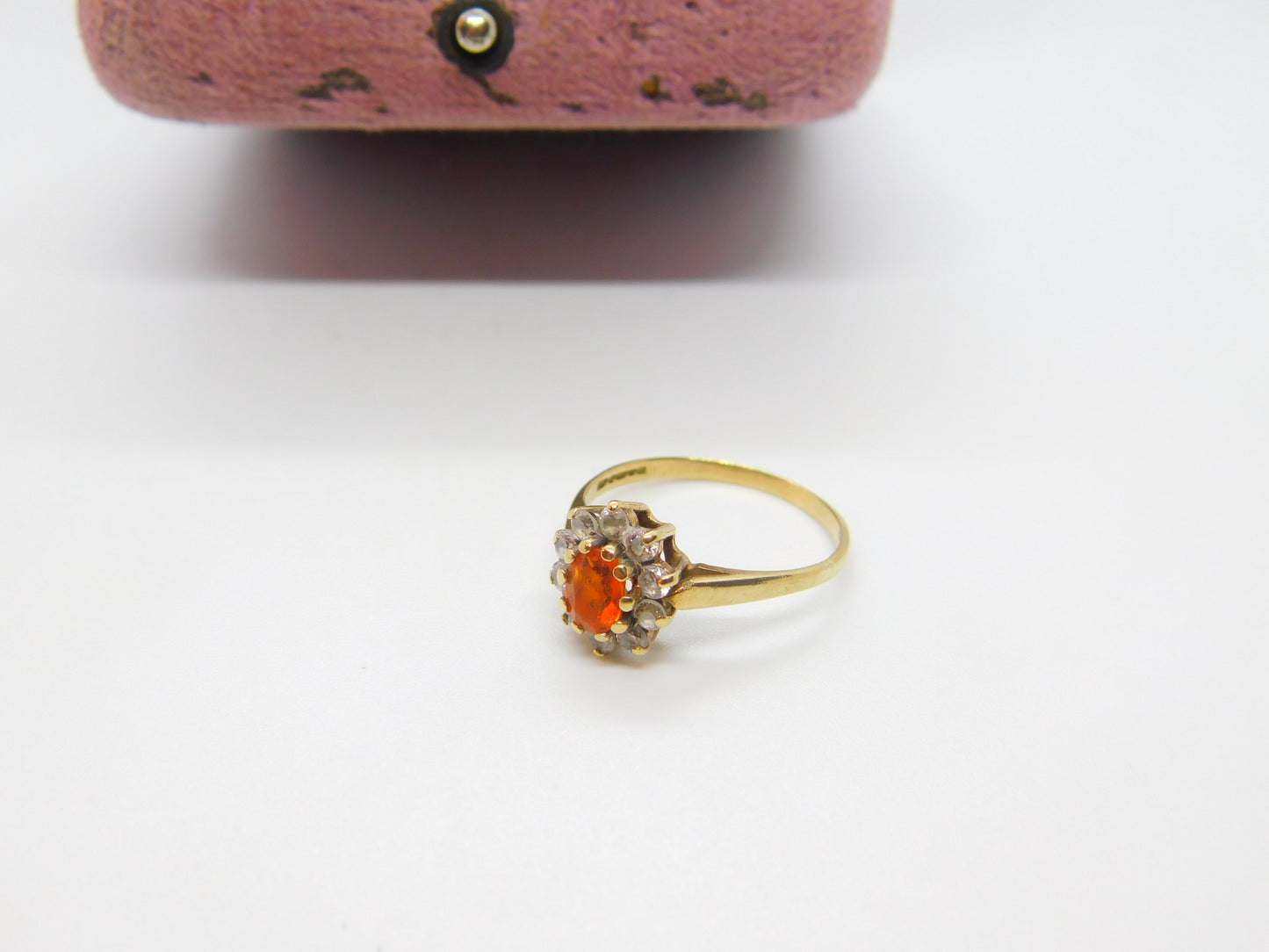 9ct Yellow Gold, Citrine & Diamond Paste Floral Cluster Ring 1987 Birmingham