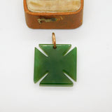 Victorian 9ct Gold & Nephrite Jade Maltese Cross Fob Pendant c1890 Antique