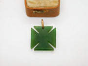 Victorian 9ct Gold & Nephrite Jade Maltese Cross Fob Pendant c1890 Antique