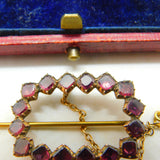 Georgian 9ct Gold & Almandine Garnet Brooch Or Stick Pin Antique c1820