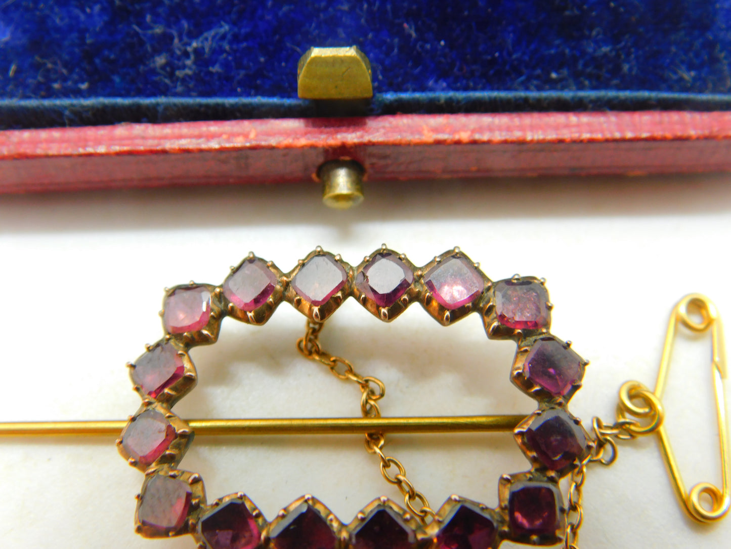 Georgian 9ct Gold & Almandine Garnet Brooch Or Stick Pin Antique c1820