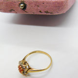 9ct Yellow Gold, Citrine & Diamond Paste Floral Cluster Ring 1987 Birmingham