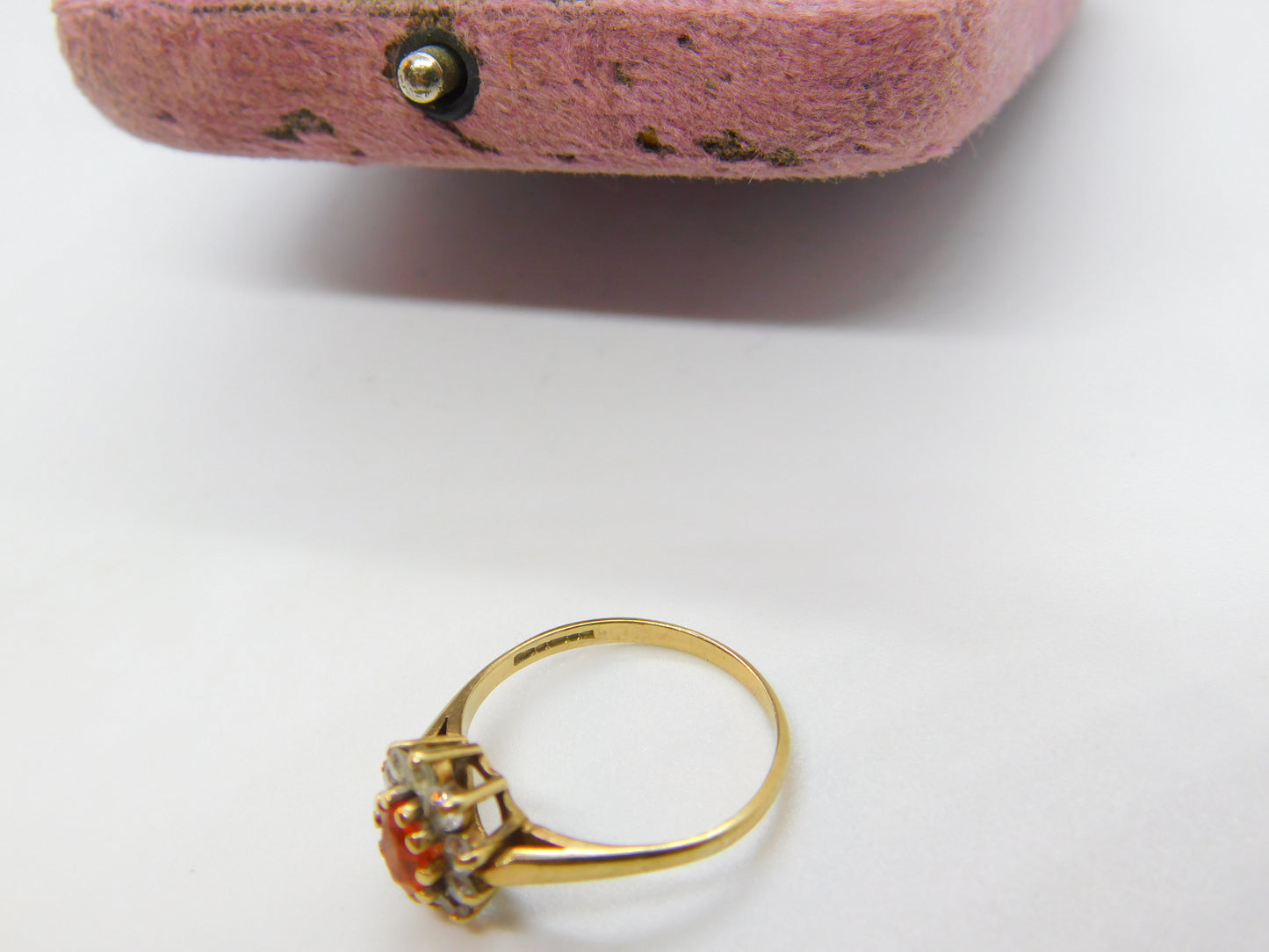 9ct Yellow Gold, Citrine & Diamond Paste Floral Cluster Ring 1987 Birmingham