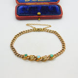 Victorian 9ct Rose Gold Graduating Turquoise & Seed Pearl Bracelet c1880 Antique