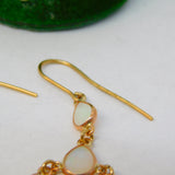 14ct Yellow Gold & White Opal Droplet Form Hook Earrings Vintage c1970