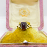 9ct Yellow Gold & Cushion Cut Bohemian Garnet Ring Antique c1920 Art Deco