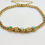 Victorian 9ct Rose Gold Graduating Turquoise & Seed Pearl Bracelet c1880 Antique