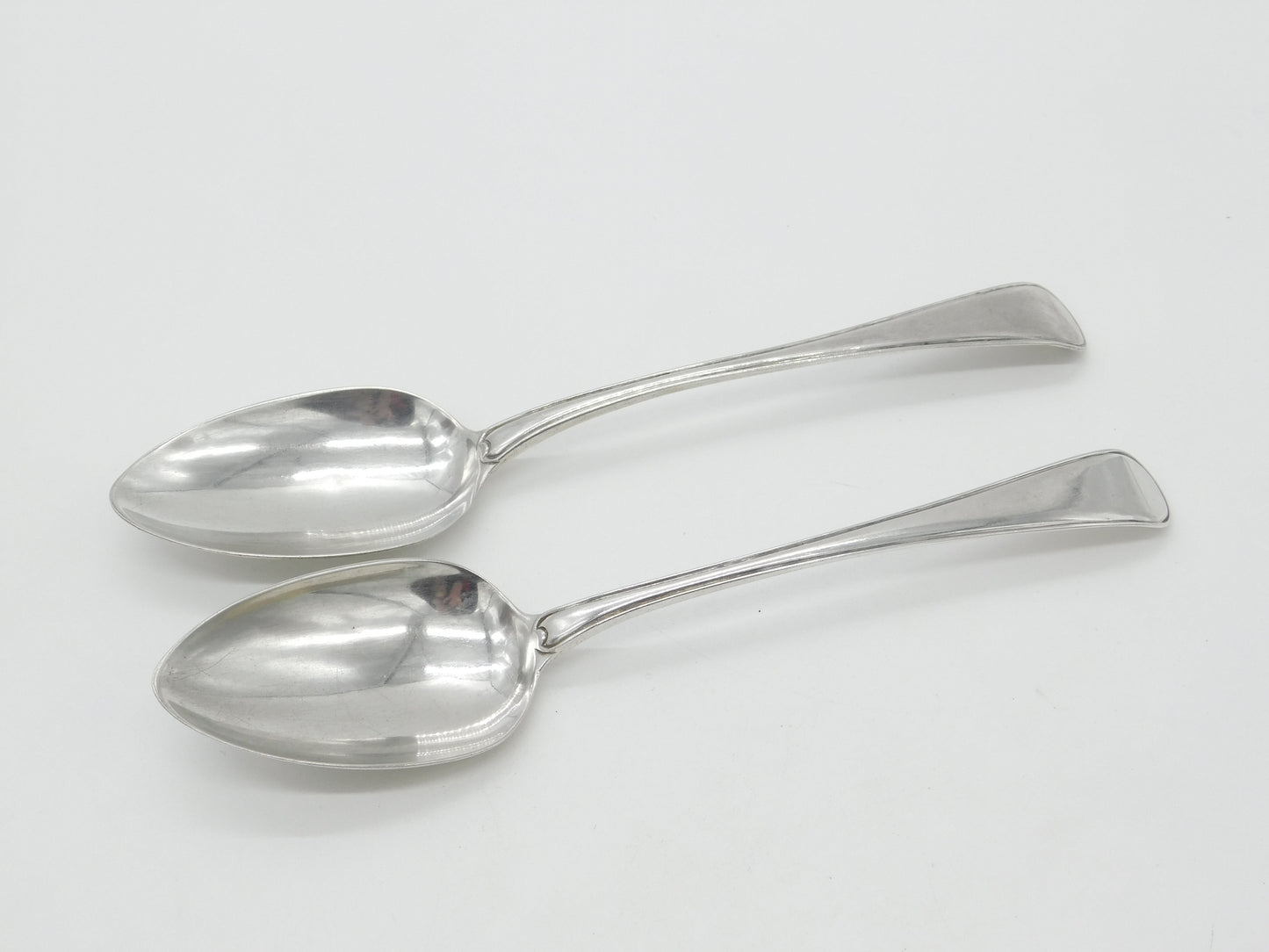 Georgian Pair of Sterling Silver Lined Edge Serving Spoons Antique 1804 London