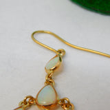 14ct Yellow Gold & White Opal Droplet Form Hook Earrings Vintage c1970
