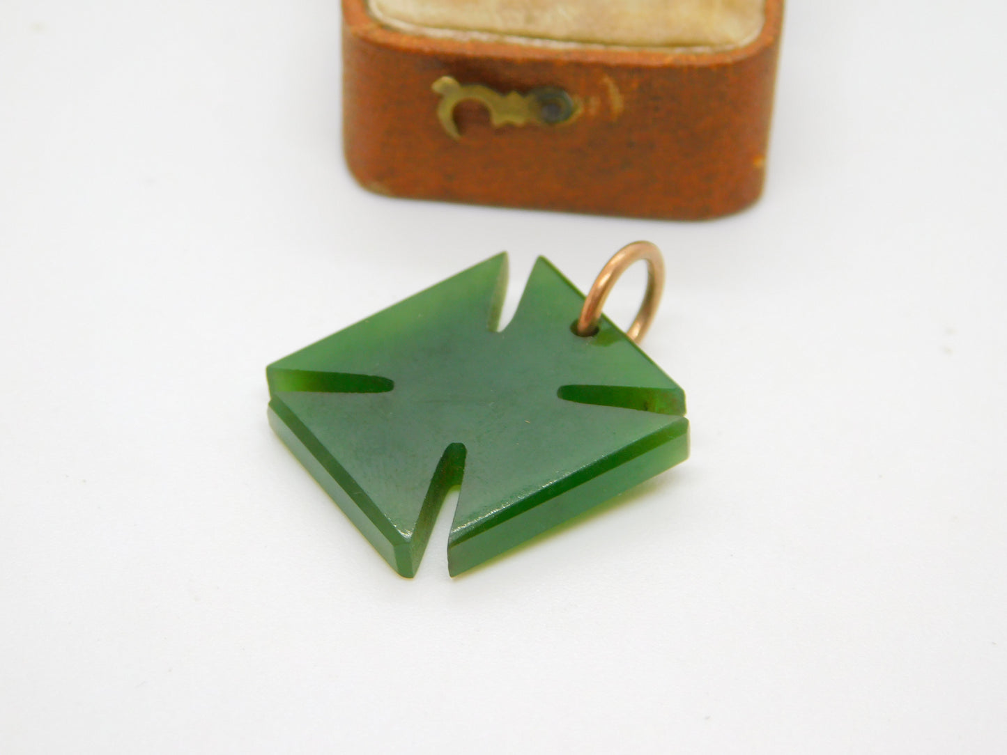 Victorian 9ct Gold & Nephrite Jade Maltese Cross Fob Pendant c1890 Antique