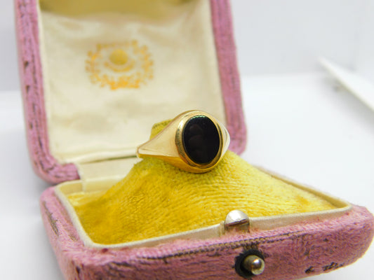 9ct Yellow Gold Onyx Set Signet Ring Vintage 1971 Birmingham