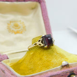 9ct Yellow Gold & Cushion Cut Bohemian Garnet Ring Antique c1920 Art Deco