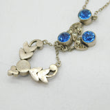 Edwardian Sterling Silver, Blue & White Paste Set Lavalier Necklace Antique c1910