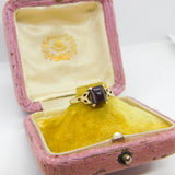 9ct Yellow Gold & Cushion Cut Bohemian Garnet Ring Antique c1920 Art Deco