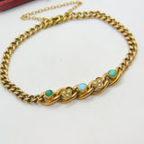 Victorian 9ct Rose Gold Graduating Turquoise & Seed Pearl Bracelet c1880 Antique