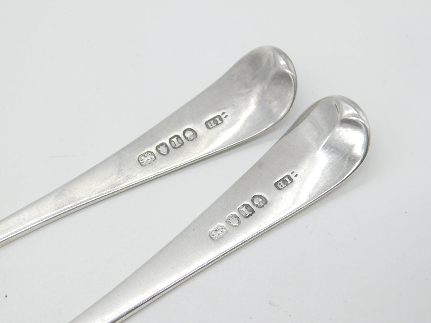 Georgian Pair of Sterling Silver Lined Edge Serving Spoons Antique 1804 London