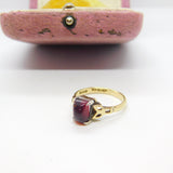 9ct Yellow Gold & Cushion Cut Bohemian Garnet Ring Antique c1920 Art Deco
