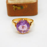 18ct Yellow Gold Brilliant Cut Amethyst Dress Ring Vintage c1970 Size N 1/2 UK