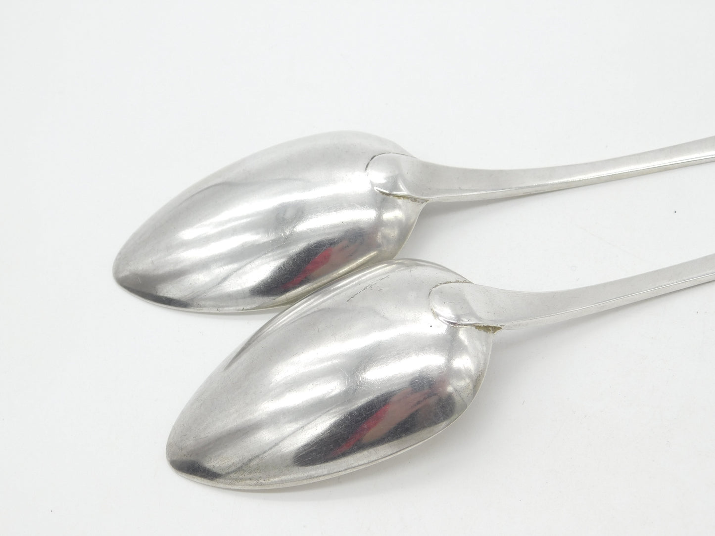 Georgian Pair of Sterling Silver Lined Edge Serving Spoons Antique 1804 London