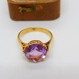 18ct Yellow Gold Brilliant Cut Amethyst Dress Ring Vintage c1970 Size N 1/2 UK
