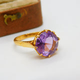 18ct Yellow Gold Brilliant Cut Amethyst Dress Ring Vintage c1970 Size N 1/2 UK