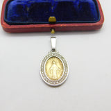 9ct Yellow & White Gold Religious Virgin Mary Pendant Vintage c1970 Catholic