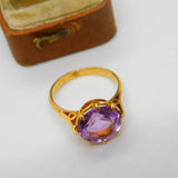 18ct Yellow Gold Brilliant Cut Amethyst Dress Ring Vintage c1970 Size N 1/2 UK